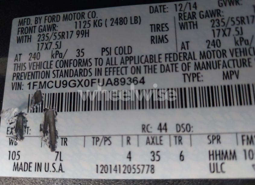 Photo 9 of 2015 Ford Escape SE (VIN 1FMCU9GX0FUA89364)