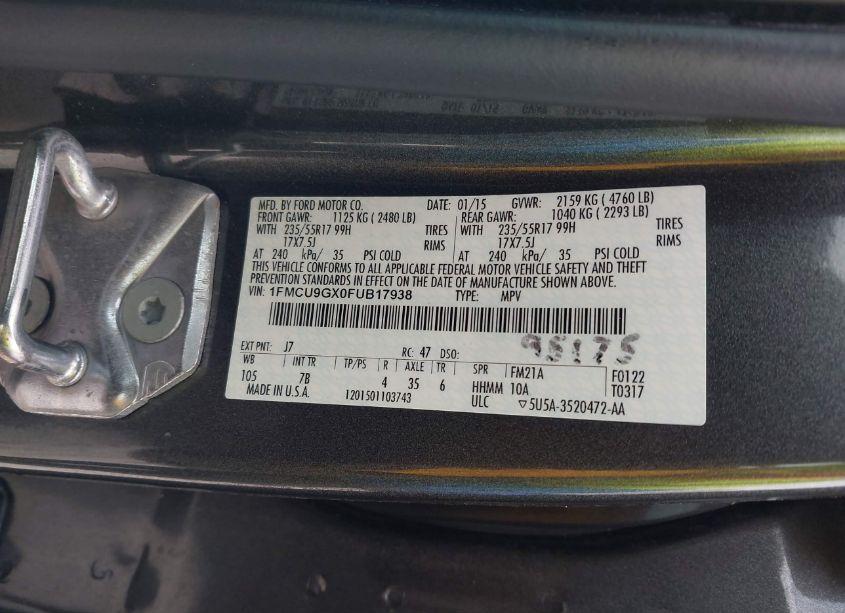 Photo 9 of 2015 Ford Escape SE (VIN 1FMCU9GX0FUB17938)