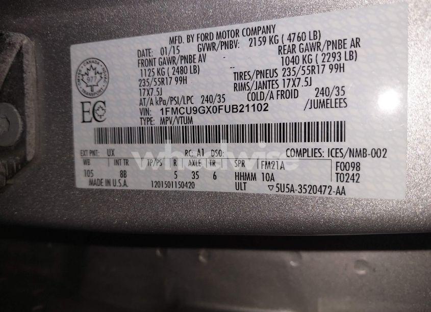 Photo 9 of 2015 Ford Escape SE (VIN 1FMCU9GX0FUB21102)