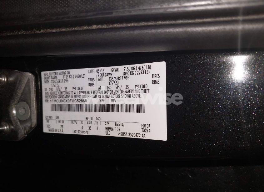 Photo 9 of 2015 Ford Escape SE (VIN 1FMCU9GX0FUC52868)