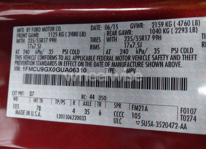 Photo 9 of 2016 Ford Escape SE (VIN 1FMCU9GX0GUA06310)