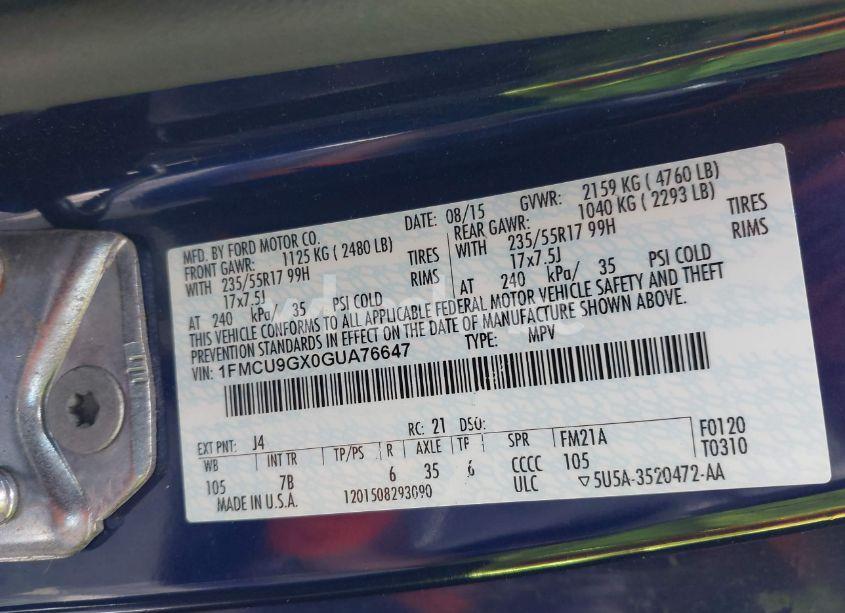 Photo 9 of 2016 Ford Escape SE (VIN 1FMCU9GX0GUA76647)