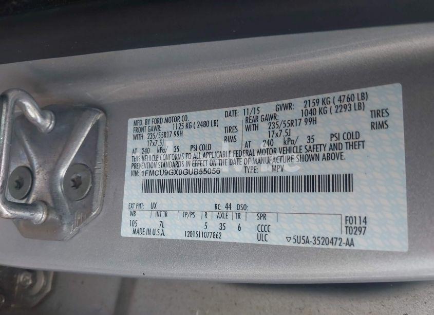 Photo 9 of 2016 Ford Escape SE (VIN 1FMCU9GX0GUB55056)