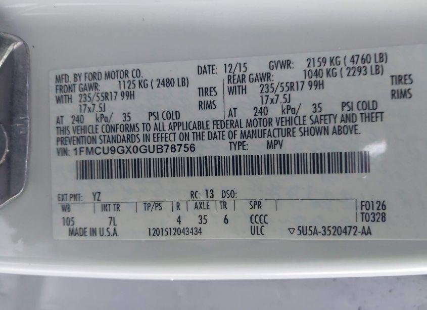 Photo 9 of 2016 Ford Escape SE (VIN 1FMCU9GX0GUB78756)