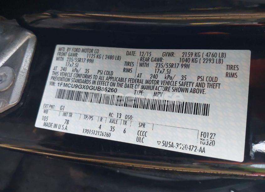 Photo 9 of 2016 Ford Escape SE (VIN 1FMCU9GX0GUB86260)