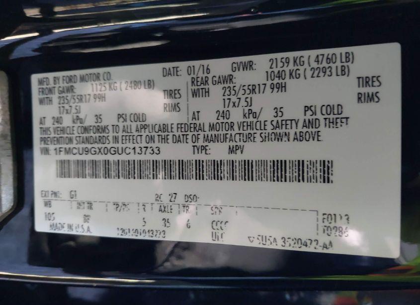 Photo 9 of 2016 Ford Escape SE (VIN 1FMCU9GX0GUC13733)