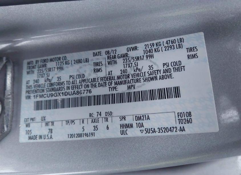 Photo 9 of 2013 Ford Escape SE (VIN 1FMCU9GX1DUA86776)