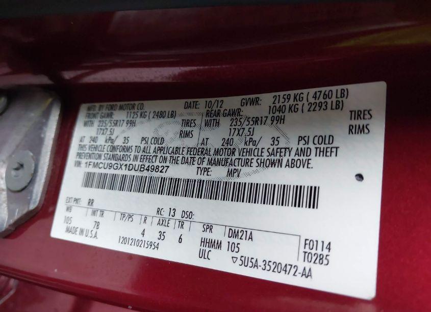 Photo 9 of 2013 Ford Escape SE (VIN 1FMCU9GX1DUB49827)