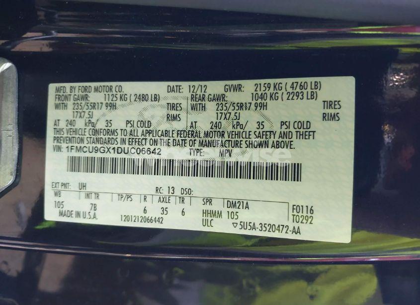 Photo 9 of 2013 Ford Escape SE (VIN 1FMCU9GX1DUC06642)