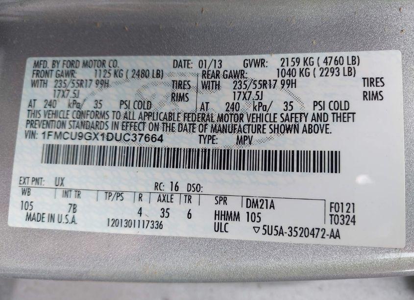 Photo 9 of 2013 Ford Escape SE (VIN 1FMCU9GX1DUC37664)