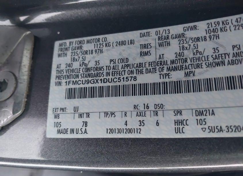 Photo 9 of 2013 Ford Escape SE (VIN 1FMCU9GX1DUC51578)