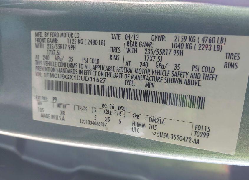 Photo 9 of 2013 Ford Escape SE (VIN 1FMCU9GX1DUD31527)