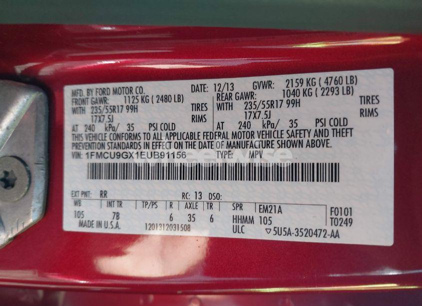 Photo 9 of 2014 Ford Escape SE (VIN 1FMCU9GX1EUB91156)