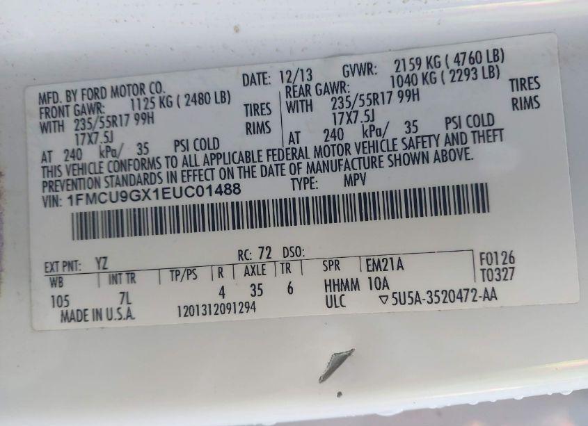 Photo 9 of 2014 Ford Escape SE (VIN 1FMCU9GX1EUC01488)