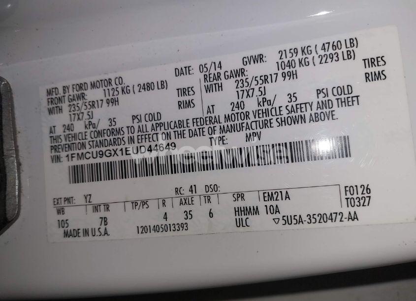 Photo 9 of 2014 Ford Escape SE (VIN 1FMCU9GX1EUD44649)