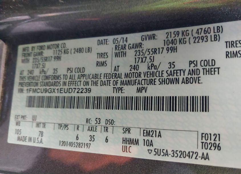 Photo 9 of 2014 Ford Escape SE (VIN 1FMCU9GX1EUD72239)