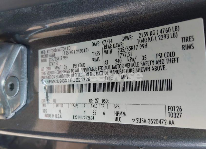 Photo 9 of 2014 Ford Escape SE (VIN 1FMCU9GX1EUE21729)