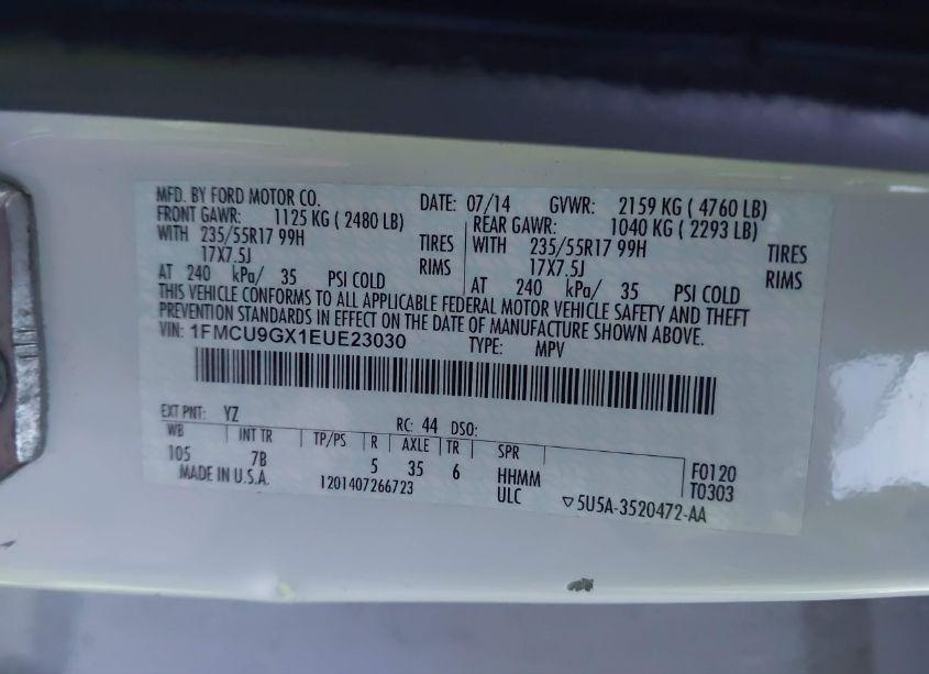 Photo 9 of 2014 Ford Escape SE (VIN 1FMCU9GX1EUE23030)