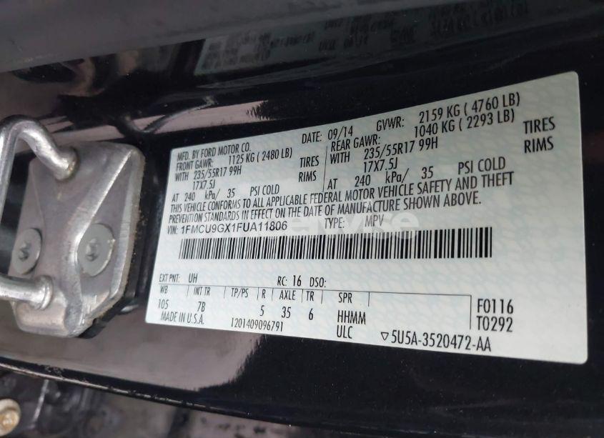 Photo 9 of 2015 Ford Escape SE (VIN 1FMCU9GX1FUA11806)