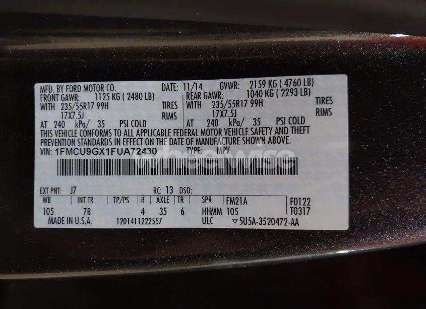 Photo 9 of 2015 Ford Escape SE (VIN 1FMCU9GX1FUA72430)