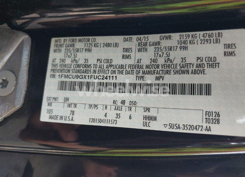 Photo 9 of 2015 Ford Escape SE (VIN 1FMCU9GX1FUC24111)