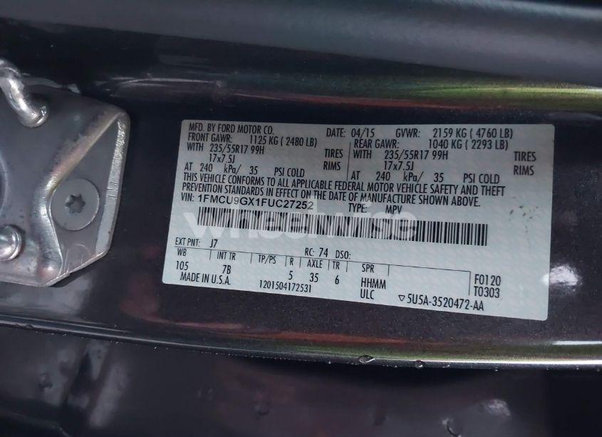 Photo 9 of 2015 Ford Escape SE (VIN 1FMCU9GX1FUC27252)