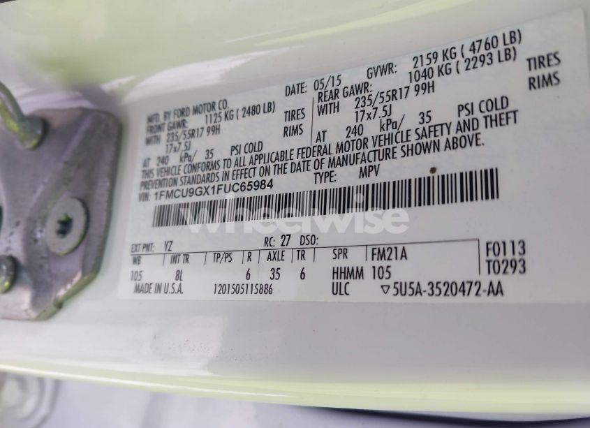 Photo 9 of 2015 Ford Escape SE (VIN 1FMCU9GX1FUC65984)