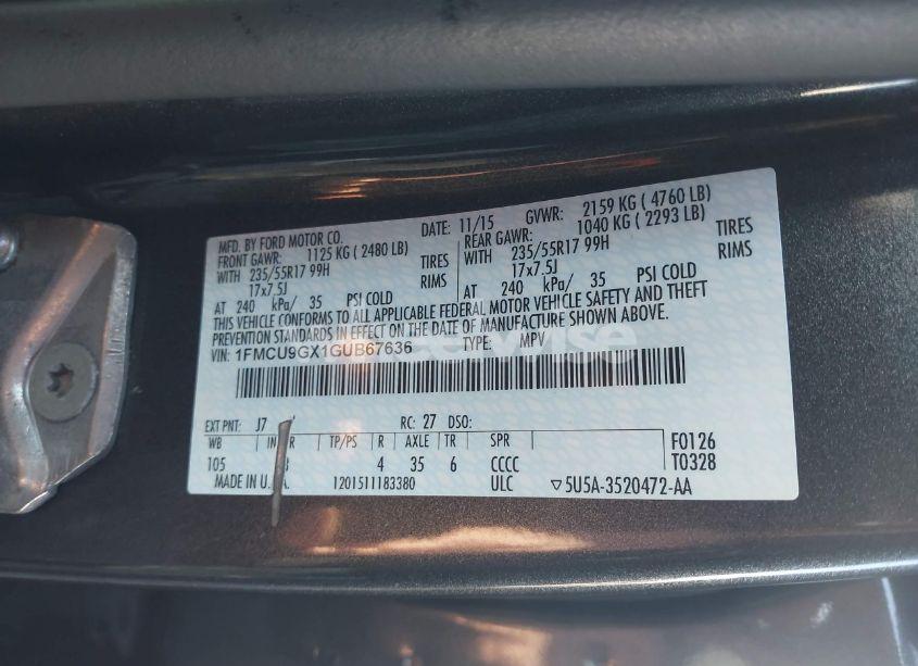 Photo 9 of 2016 Ford Escape SE (VIN 1FMCU9GX1GUB67636)