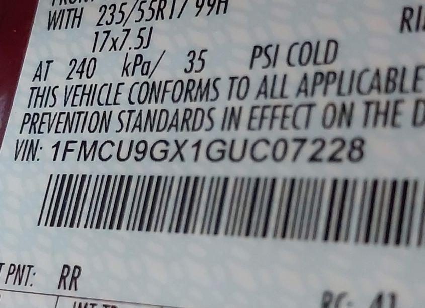 Photo 9 of 2016 Ford Escape SE (VIN 1FMCU9GX1GUC07228)