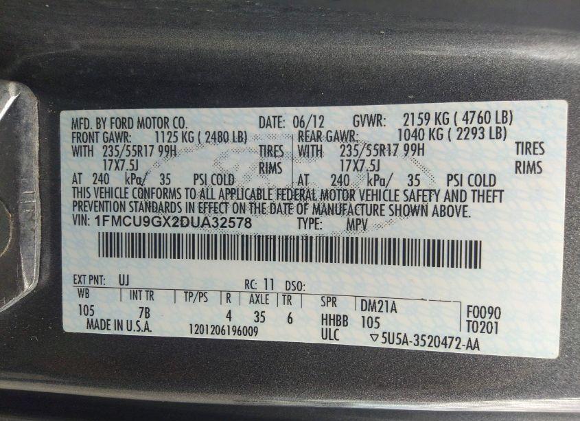 Photo 9 of 2013 Ford Escape SE (VIN 1FMCU9GX2DUA32578)