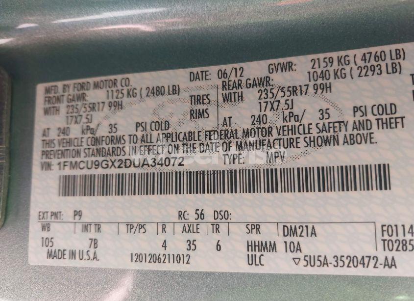 Photo 9 of 2013 Ford Escape SE (VIN 1FMCU9GX2DUA34072)