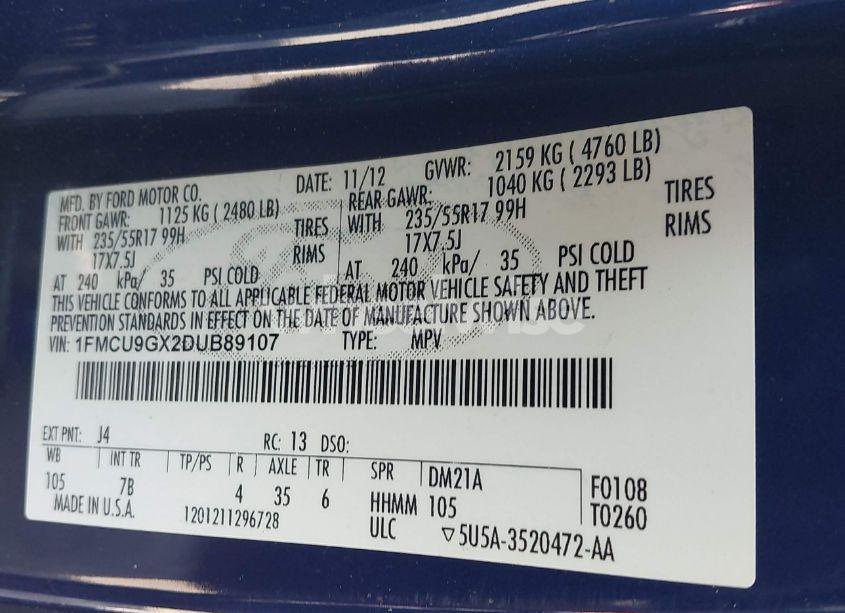 Photo 9 of 2013 Ford Escape SE (VIN 1FMCU9GX2DUB89107)