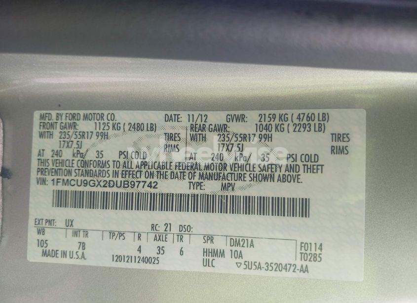 Photo 9 of 2013 Ford Escape SE (VIN 1FMCU9GX2DUB97742)