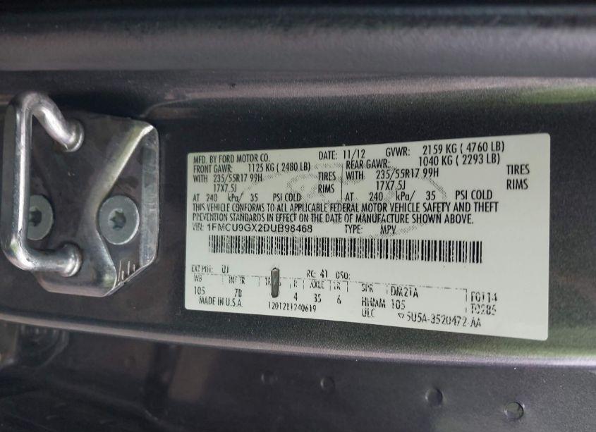 Photo 9 of 2013 Ford Escape SE (VIN 1FMCU9GX2DUB98468)