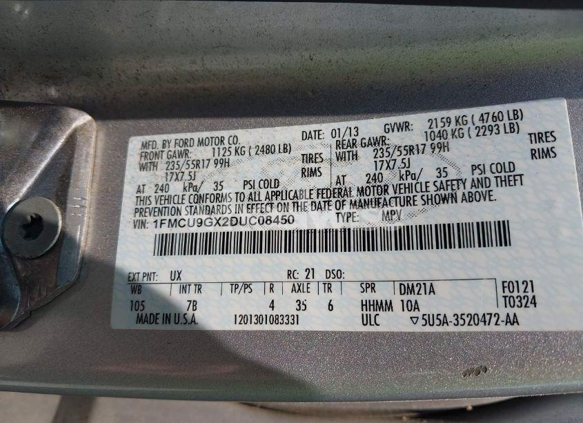 Photo 9 of 2013 Ford Escape SE (VIN 1FMCU9GX2DUC08450)