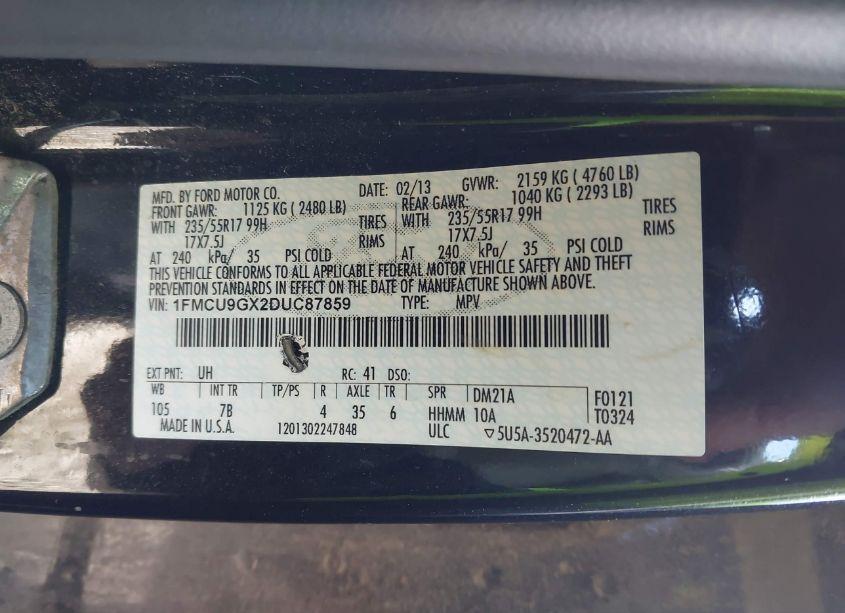 Photo 9 of 2013 Ford Escape SE (VIN 1FMCU9GX2DUC87859)