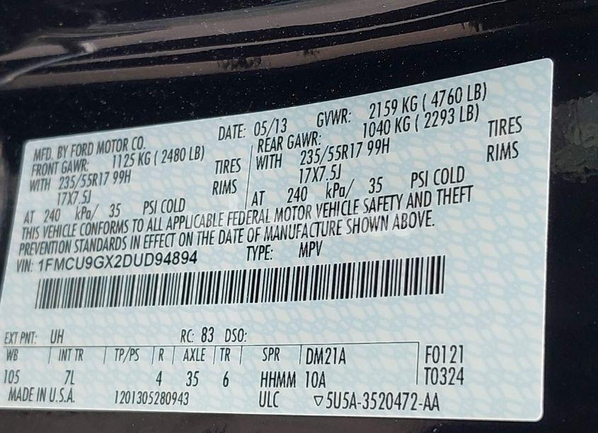 Photo 9 of 2013 Ford Escape SE (VIN 1FMCU9GX2DUD94894)