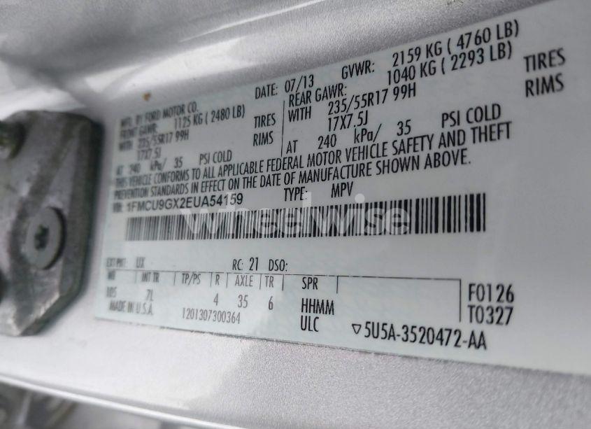 Photo 9 of 2014 Ford Escape SE (VIN 1FMCU9GX2EUA54159)