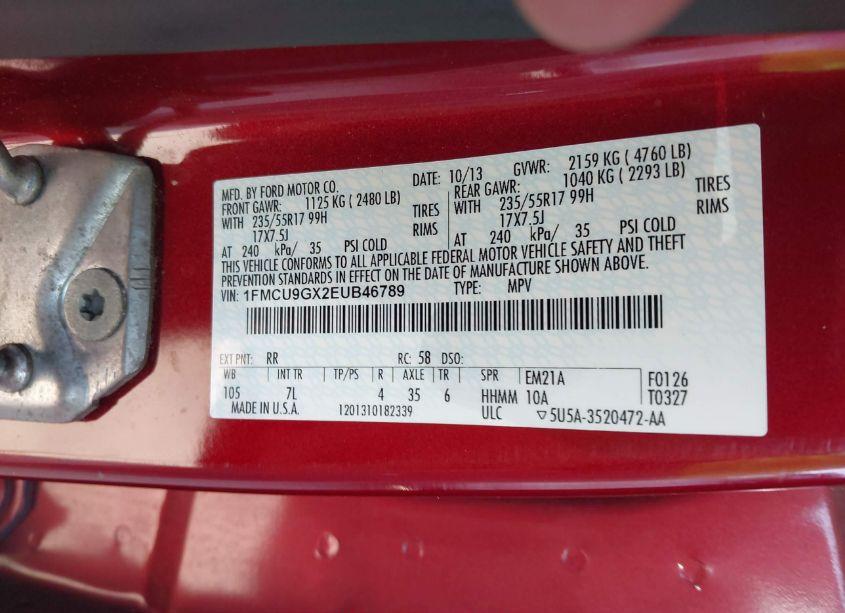 Photo 9 of 2014 Ford Escape SE (VIN 1FMCU9GX2EUB46789)