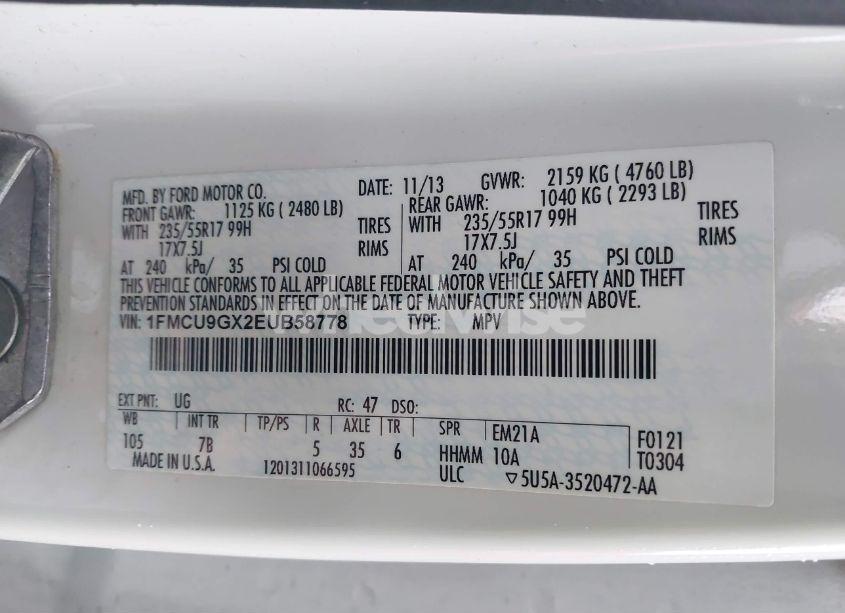 Photo 9 of 2014 Ford Escape SE (VIN 1FMCU9GX2EUB58778)