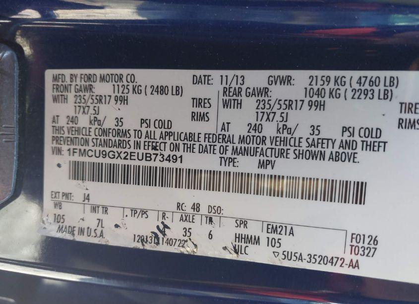 Photo 9 of 2014 Ford Escape SE (VIN 1FMCU9GX2EUB73491)