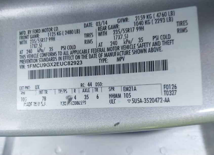 Photo 9 of 2014 Ford Escape SE (VIN 1FMCU9GX2EUC82923)