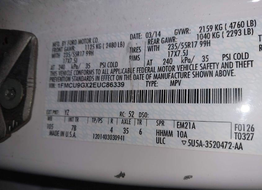 Photo 9 of 2014 Ford Escape SE (VIN 1FMCU9GX2EUC86339)