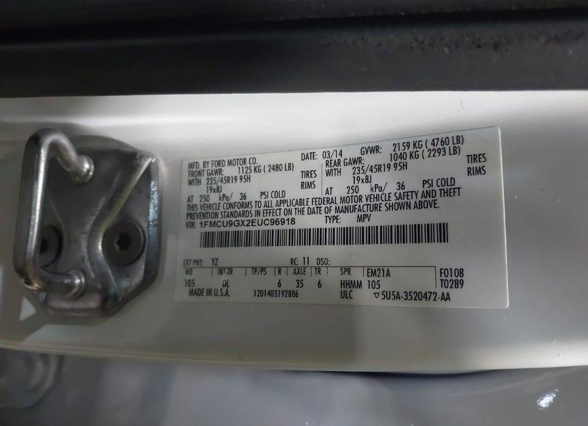 Photo 9 of 2014 Ford Escape SE (VIN 1FMCU9GX2EUC96918)