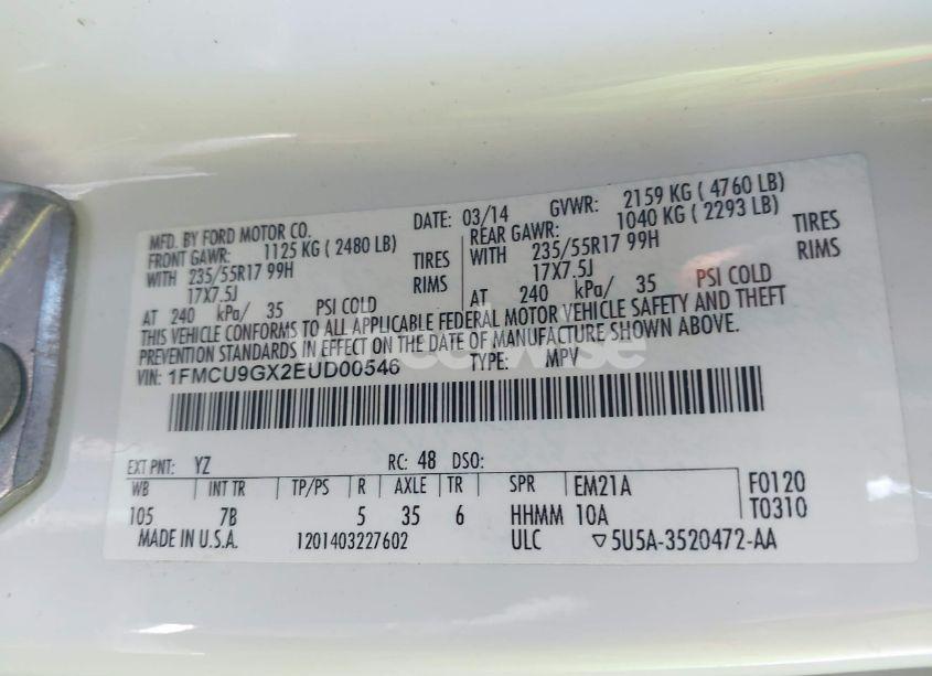 Photo 9 of 2014 Ford Escape SE (VIN 1FMCU9GX2EUD00546)