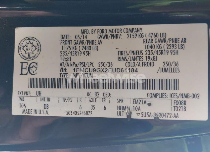 Photo 9 of 2014 Ford Escape SE (VIN 1FMCU9GX2EUD61184)