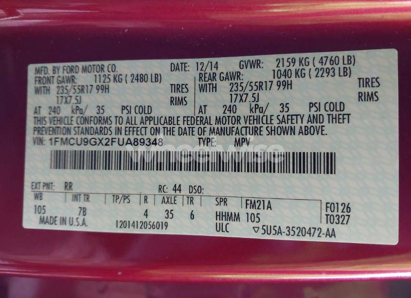 Photo 9 of 2015 Ford Escape SE (VIN 1FMCU9GX2FUA89348)