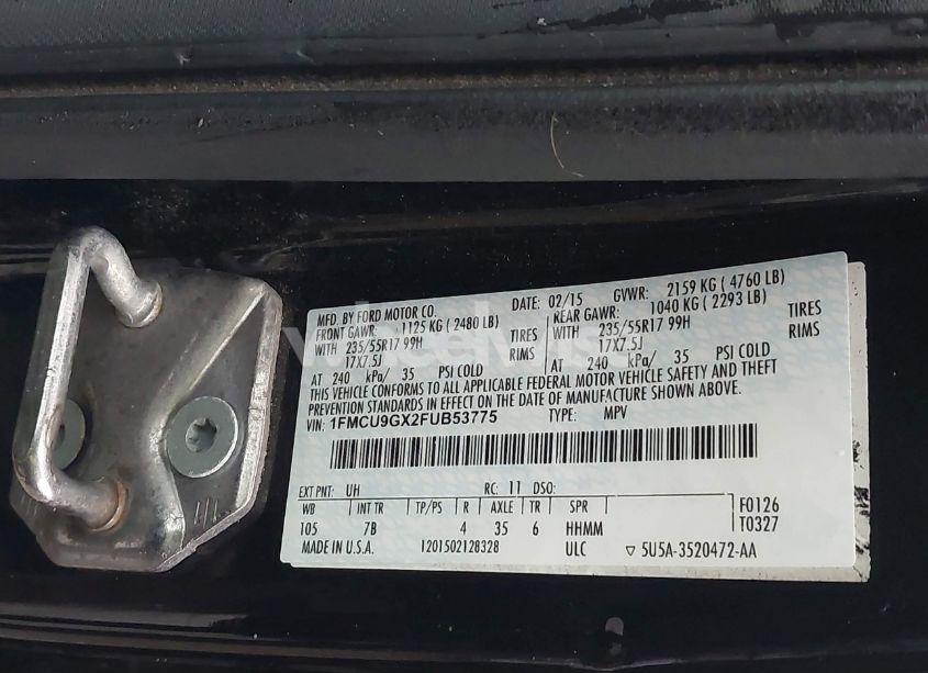 Photo 9 of 2015 Ford Escape SE (VIN 1FMCU9GX2FUB53775)