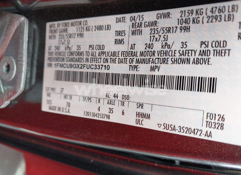 Photo 9 of 2015 Ford Escape SE (VIN 1FMCU9GX2FUC33710)