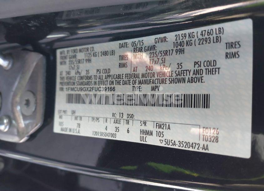 Photo 9 of 2015 Ford Escape SE (VIN 1FMCU9GX2FUC39166)